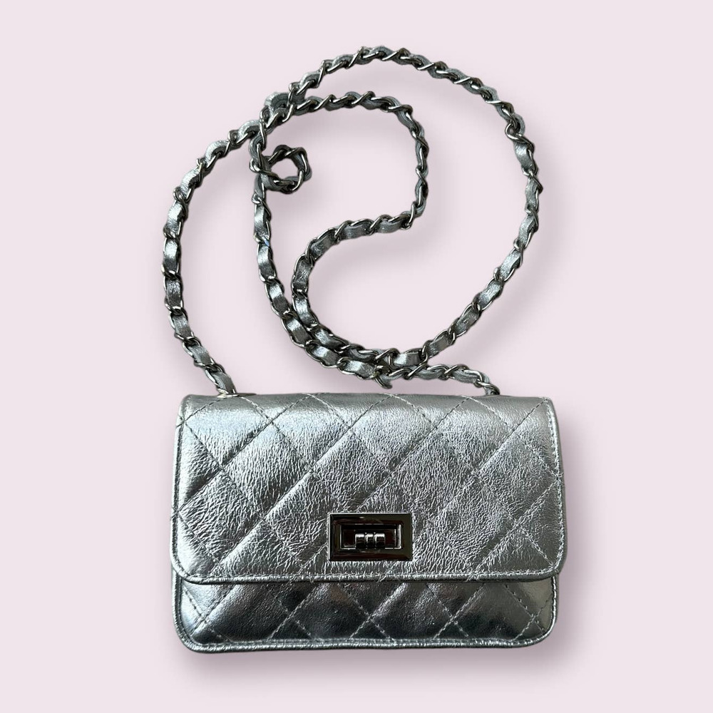 NWT German Fuentes Silver Leather Italian Handbag